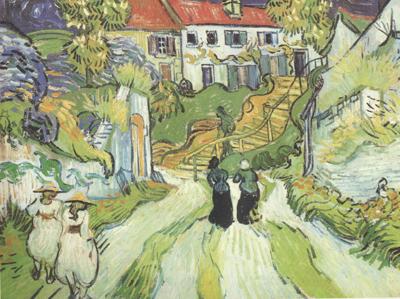 Vincent Van Gogh Village Street and Steps in Auers with Figures (nn04) oil painting image